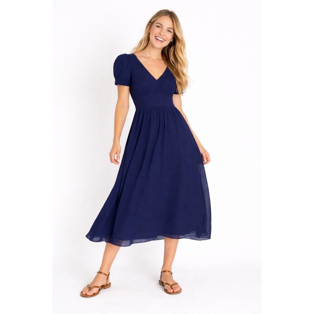 NWT $545 New LoveShackFancy Cotton Silk Hutchinson Dress 00 XXS Blue Puff Sleeve